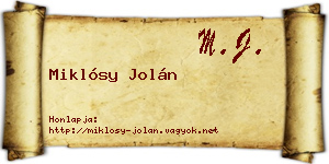 Miklósy Jolán névjegykártya